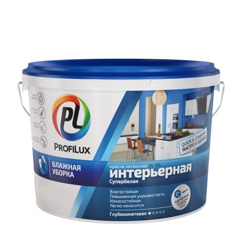 Краска латексная Profilux PL-10L интерьерная влагостойкая супербелая 3 кг