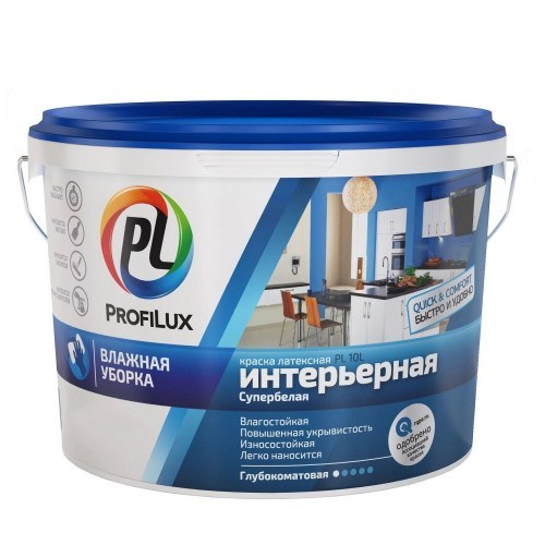 Краска латексная Profilux PL-10L интерьерная влагостойкая супербелая 7 кг