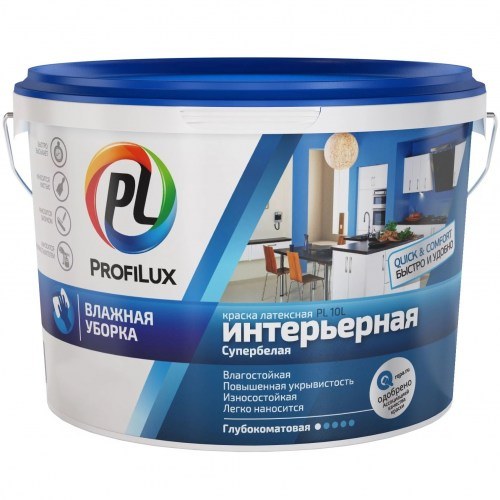 Краска латексная Profilux PL-10L интерьерная влагостойкая супербелая 14 кг