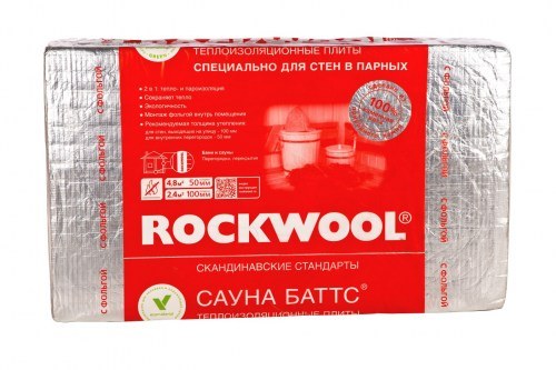 Минеральная вата Rockwool Сауна Баттс 1000х600х50 мм с фольгой (8 плит)