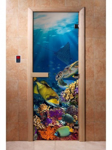 Дверь для сауны стеклянная DoorWood с фотопечатью A085