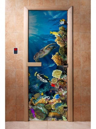 Дверь для сауны стеклянная DoorWood с фотопечатью A087