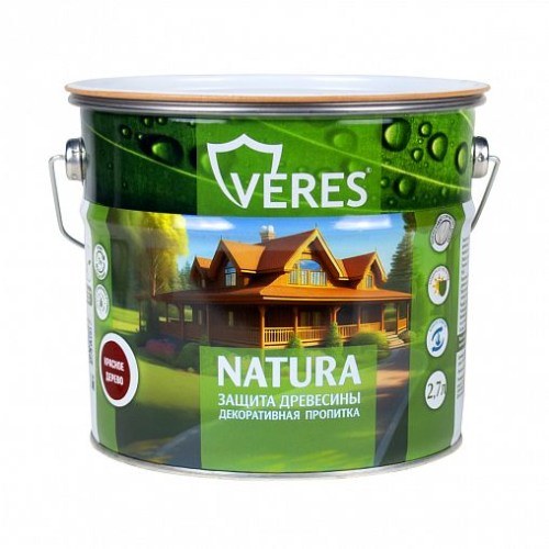 Защитно-декоративное покрытие для древесины Veres Natura Красное дерево 2,7л.