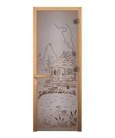 Дверь для бани/сауны Везувий Сатин Матовая БАНЬКА 1900х700 мм (8 мм, 3 петли 710)