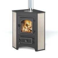 Печь-Камин Везувий ПК-01 (220) угловой беж. с конфоркой 9 кВт (150 м3) Ø 115 мм