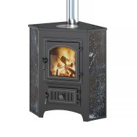 Печь-Камин Везувий ПК-01 (220) угловой амфиболит с конфоркой 9 кВт (150 м3) Ø 115 мм