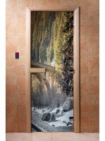 Дверь для сауны стеклянная Doorwood с фотопечатью A096