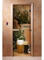Дверь для сауны стеклянная Doorwood с фотопечатью A017