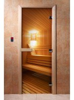 Дверь для сауны стеклянная Doorwood с фотопечатью A031